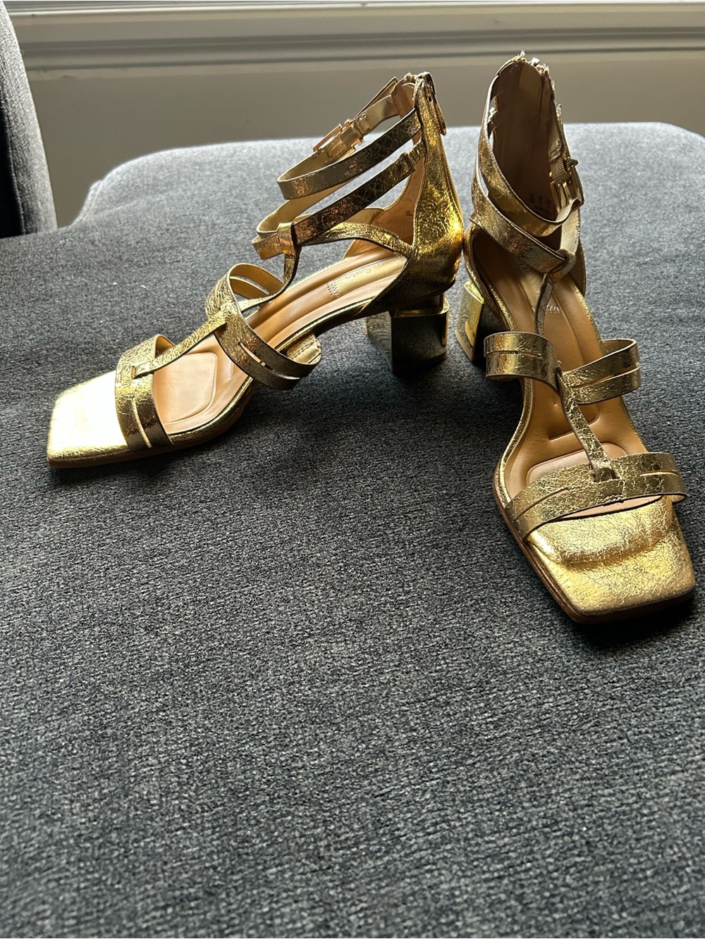 Franco Sarto Metallic Gold Strappy Block Heel Sandals size 10 - Picture 2 of 7